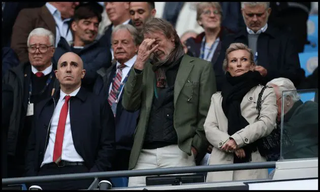 Man United co-owner Sir Jim Ratcliffe looks distressed as he watches the team.