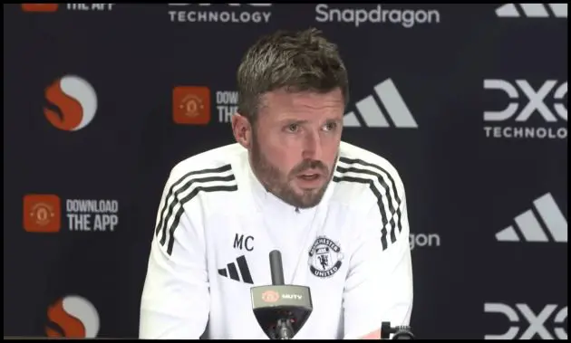 Michael Carrick talks at a press conference.
