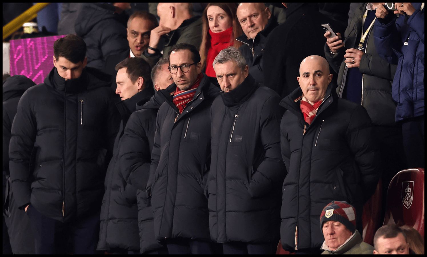 Omar Berrada and Jason Wilcox watch Man United take on Burnley at Turf Moor.