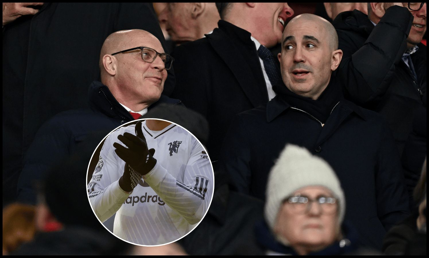 MANCHESTER, ENGLAND - MARCH 13: Sir David Brailsford, Director of Sport at INEOS and Manchester United Director Omar Berrada during the UEFA Europa League 2024/25 Round of 16 Second Leg match between Manchester United and Real Sociedad de Futbol at Old Trafford on March 13, 2025 in Manchester, England