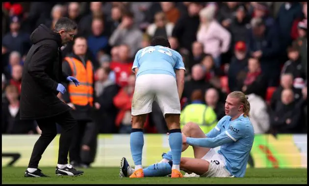 Erling Haaland after picking up a knock
