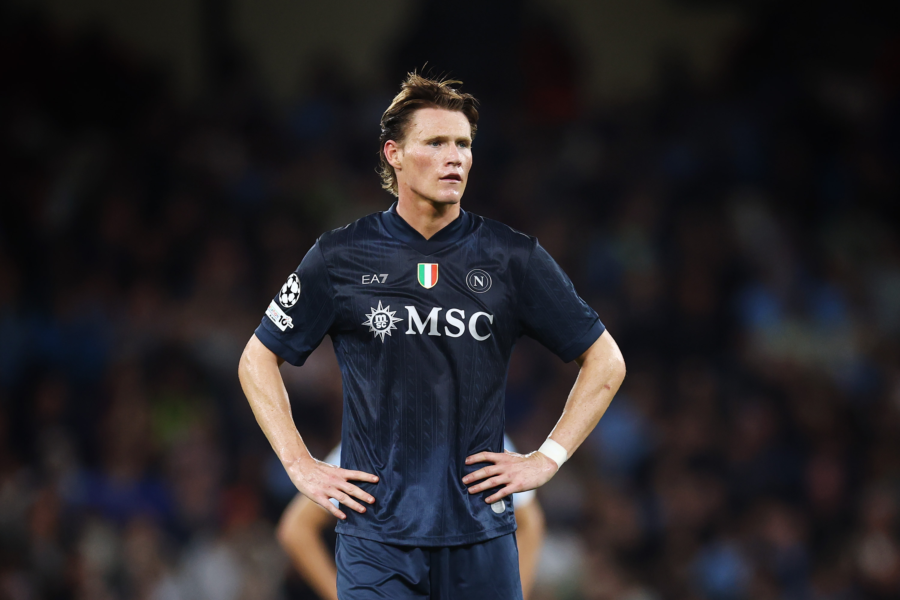 Scott McTominay looks on while in action for Napoli vs Man City. 