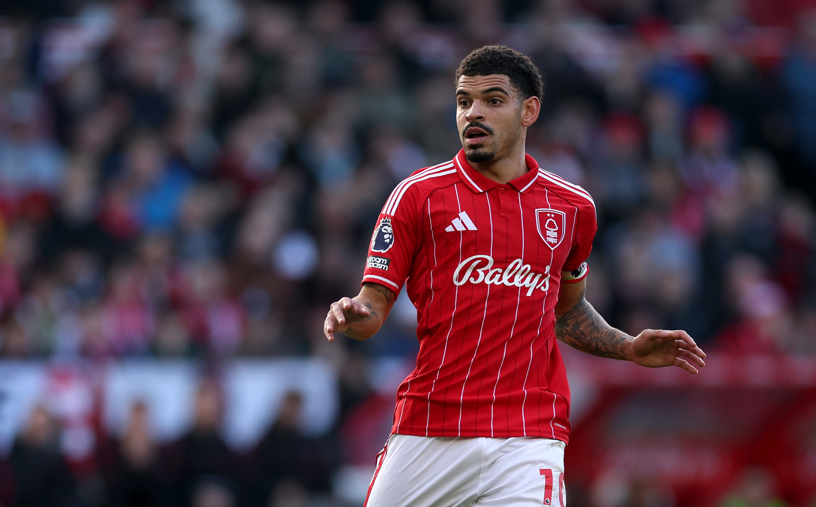 Morgan Gibbs-White looks on while in action for Nottingham Forest. 