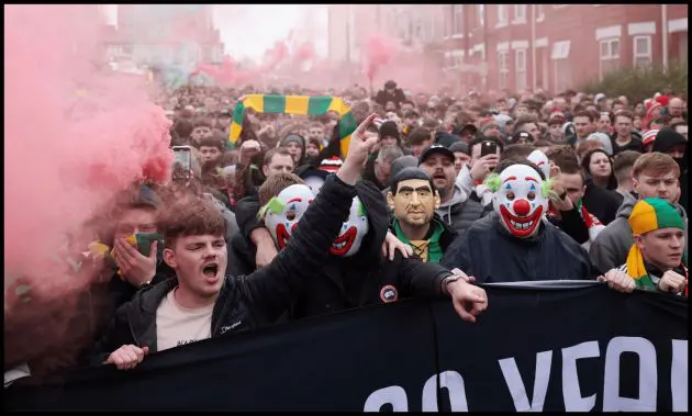 Man United fans protest against Glazer ownership at Old Trafford.