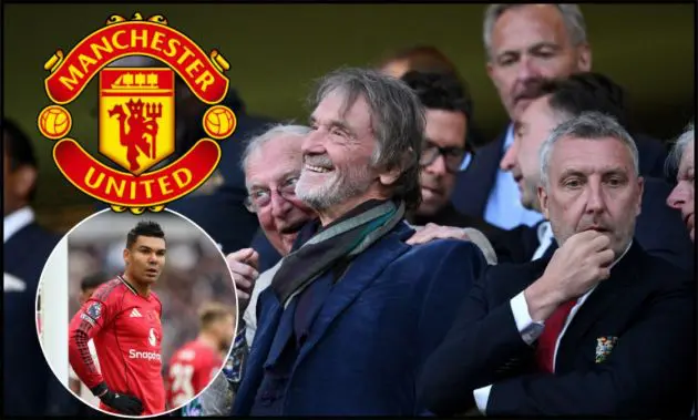 Sir Jim Ratcliffe in the stands alongside Man Utd director Jason Wilcox