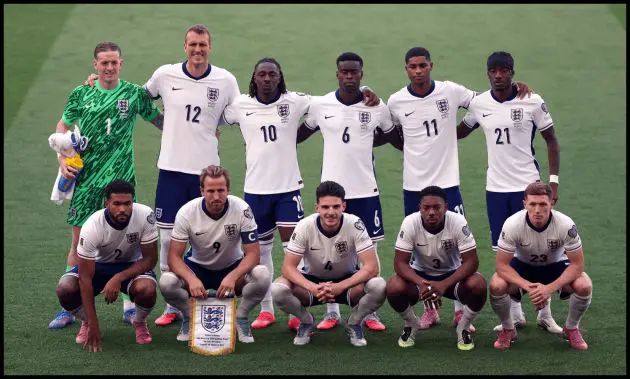 BIRMINGHAM, ENGLAND - SEPTEMBER 06: Players of England pose for a team photo prior to the FIFA World Cup 2026 qualifier match between England and Andorra at Villa Park on September 06, 2025 in Birmingham, England