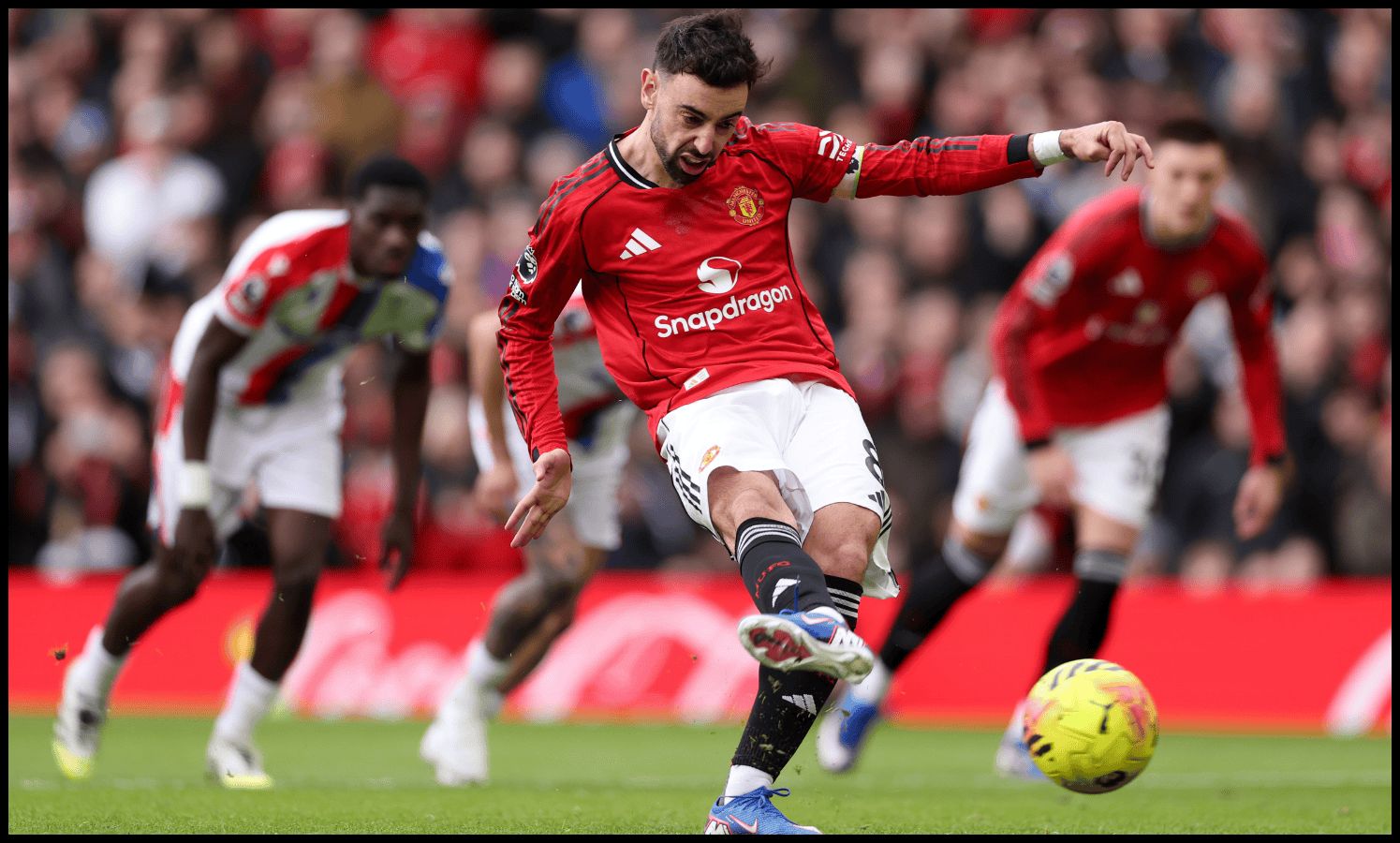 Bruno Fernandes takes a penalty against Crystal Palace.