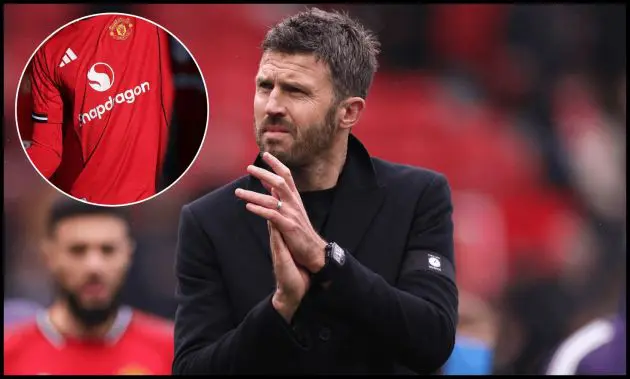 MANCHESTER, ENGLAND - FEBRUARY 07: Michael Carrick, Manager of Manchester United, celebrates victory during the Premier League match between Manchester United and Tottenham Hotspur at Old Trafford on February 07, 2026 in Manchester, England.