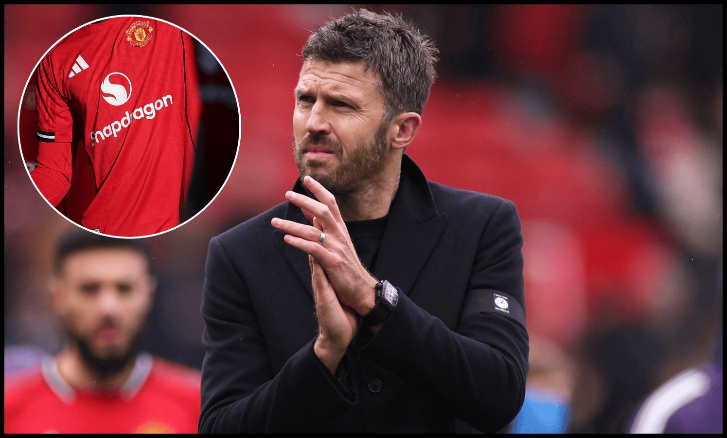 MANCHESTER, ENGLAND - FEBRUARY 07: Michael Carrick, Manager of Manchester United, celebrates victory during the Premier League match between Manchester United and Tottenham Hotspur at Old Trafford on February 07, 2026 in Manchester, England.