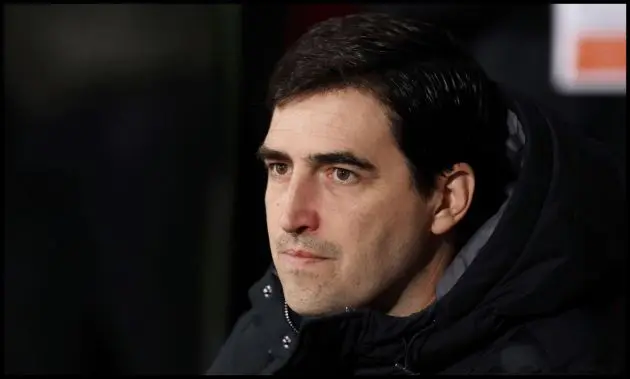 BOURNEMOUTH, ENGLAND - MARCH 20: Andoni Iraola, Manager of AFC Bournemouth, looks on prior to the Premier League match between Bournemouth and Manchester United at Vitality Stadium on March 20, 2026 in Bournemouth, England.