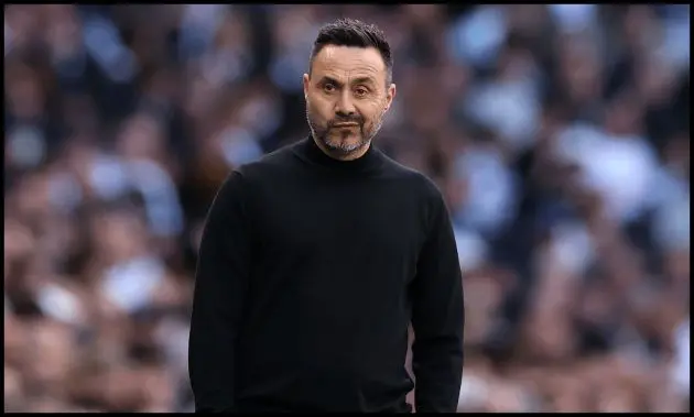 LONDON, ENGLAND - APRIL 18: Roberto De Zerbi, Manager of Tottenham Hotspur during the Premier League match between Tottenham Hotspur and Brighton & Hove Albion at Tottenham Hotspur Stadium on April 18, 2026 in London, England