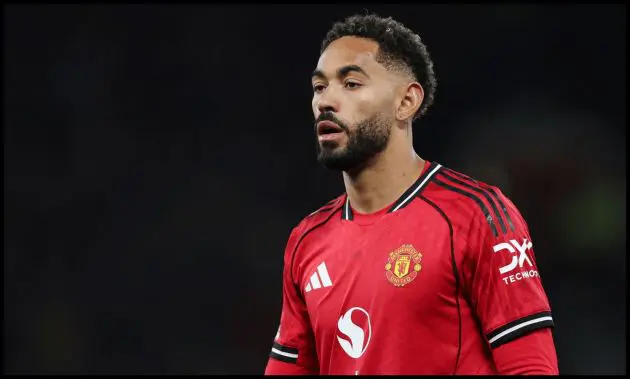 MANCHESTER, ENGLAND - APRIL 13: Matheus Cunha of Manchester United in action during the Premier League match between Manchester United and Leeds United at Old Trafford on April 13, 2026 in Manchester, England.