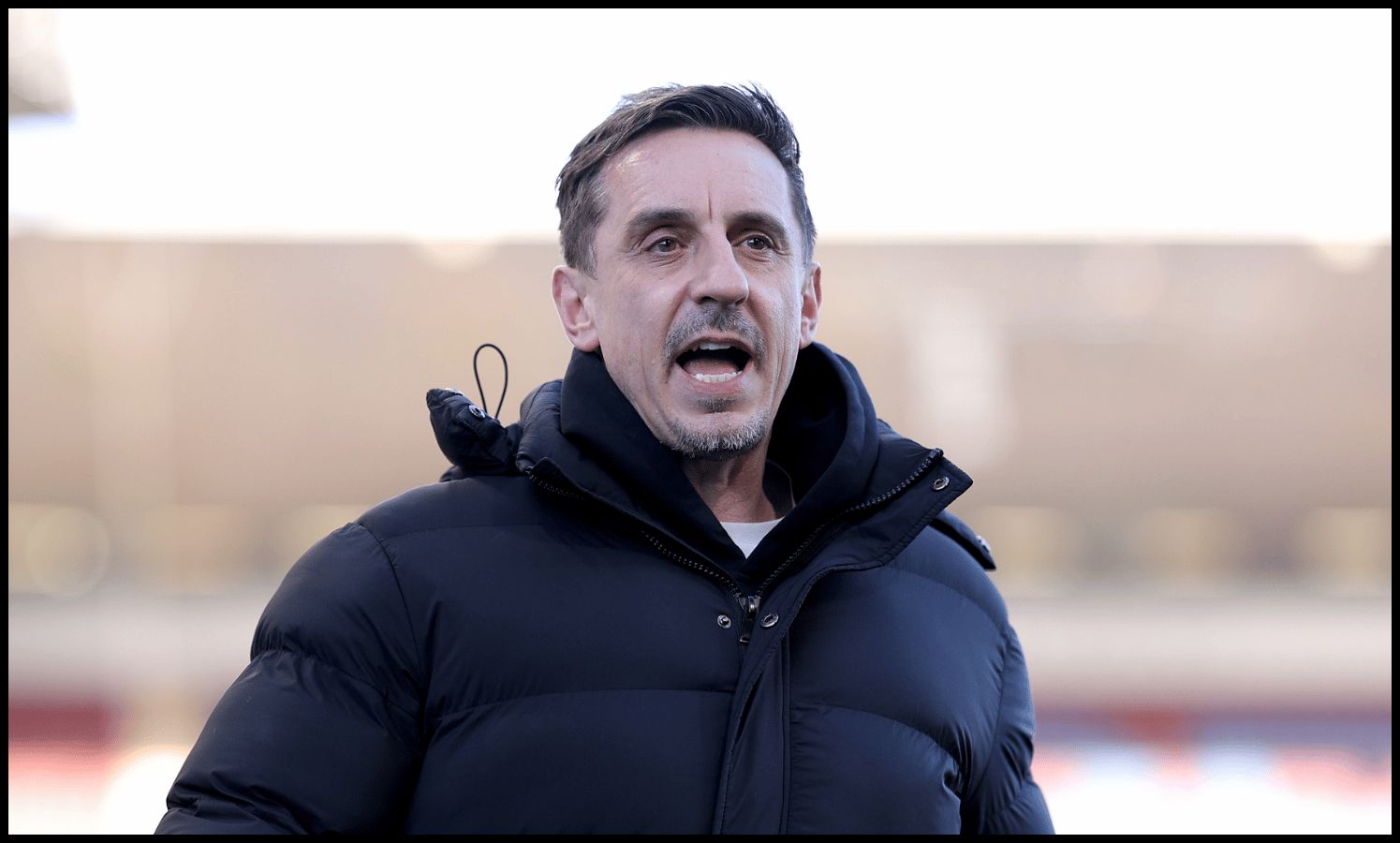 BURNLEY, ENGLAND - APRIL 22: Pundit Gary Neville, arrives at the stadium prior to the Premier League match between Burnley and Manchester City at Turf Moor on April 22, 2026 in Burnley, England
