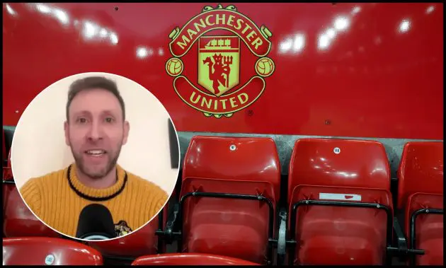 MANCHESTER, ENGLAND - MARCH 25: General view inside the stadium of empty seats and a Manchester United club crest prior to the UEFA Women's Champions League 2025/26 Quarter-finals First Leg match between Manchester United FC and FC Bayern München at Old Trafford on March 25, 2026 in Manchester, England