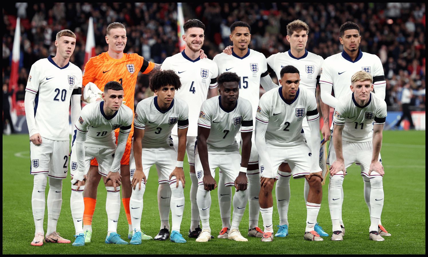 LONDON, ENGLAND - OCTOBER 10: The players of England pose for a team photo prior to the UEFA Nations League 2024/25 League B Group B2 match between England and Greece at Wembley Stadium on October 10, 2024 in London, England