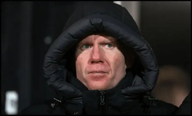 SALFORD, ENGLAND - JANUARY 20: Paul Scholes, Co-Owner of Salford City, looks on during the Emirates FA Cup Third Round match between Salford City and Swindon Town on January 20, 2026 in Salford, England.