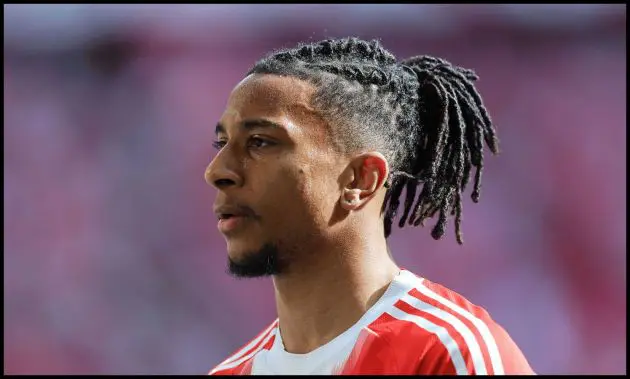 MUNICH, GERMANY - MAY 02: Michael Olise of Bayern Munich reacts during the Bundesliga match between FC Bayern München and 1. FC Heidenheim 1846 at Allianz Arena on May 02, 2026 in Munich, Germany.