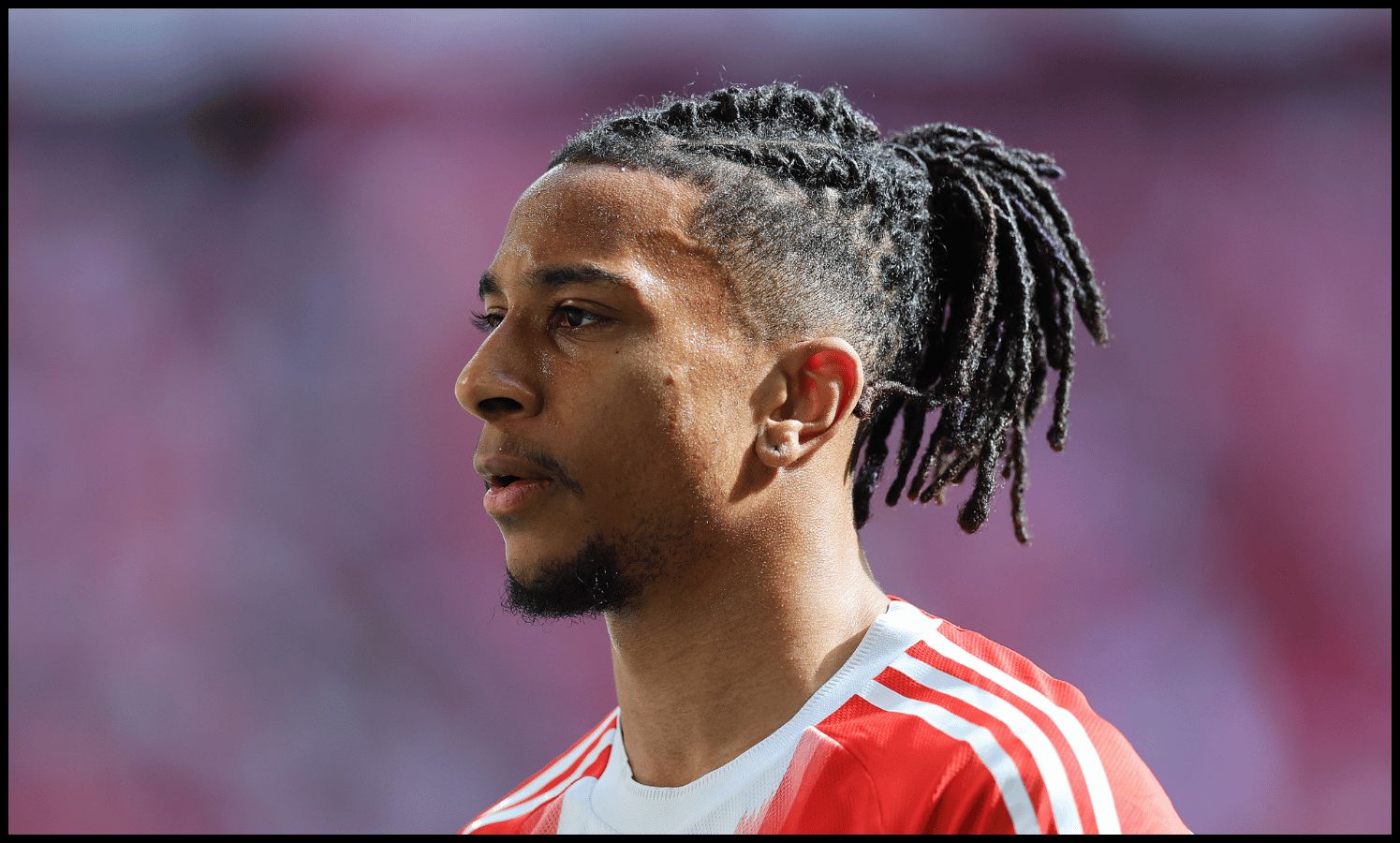MUNICH, GERMANY - MAY 02: Michael Olise of Bayern Munich reacts during the Bundesliga match between FC Bayern München and 1. FC Heidenheim 1846 at Allianz Arena on May 02, 2026 in Munich, Germany.