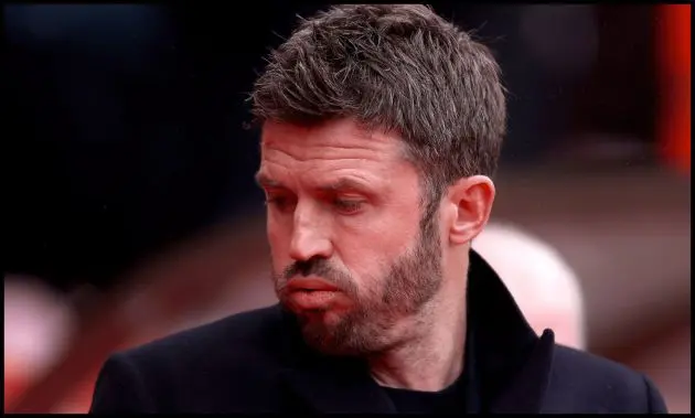 SUNDERLAND, ENGLAND - MAY 09: Michael Carrick, Manager of Manchester United, looks on prior to the Premier League match between Sunderland and Manchester United at Stadium of Light on May 09, 2026 in Sunderland, England