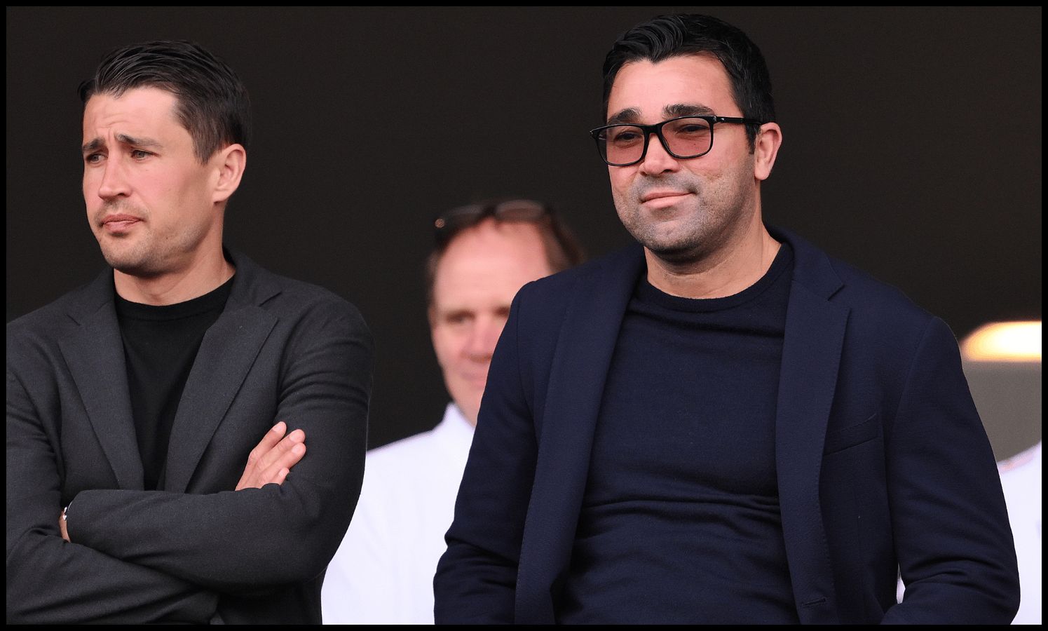 BARCELONA, SPAIN - MAY 19: FC Barcelona football Coordinator Bojan Krkic and FC Barcelona Sports Director Deco look on from the stands during the LaLiga EA Sports match between FC Barcelona and Rayo Vallecano at Estadi Olimpic Lluis Companys on May 19, 2024 in Barcelona, Spain.
