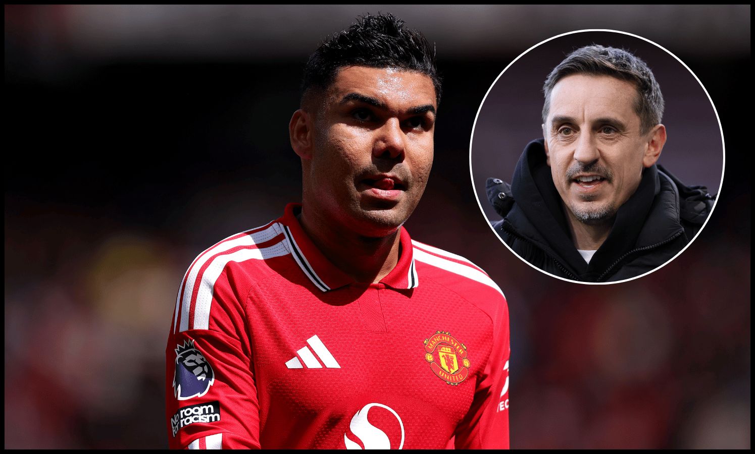 MANCHESTER, ENGLAND - MAY 17: Casemiro of Manchester United looks on during the Premier League match between Manchester United and Nottingham Forest at Old Trafford on May 17, 2026 in Manchester, England.