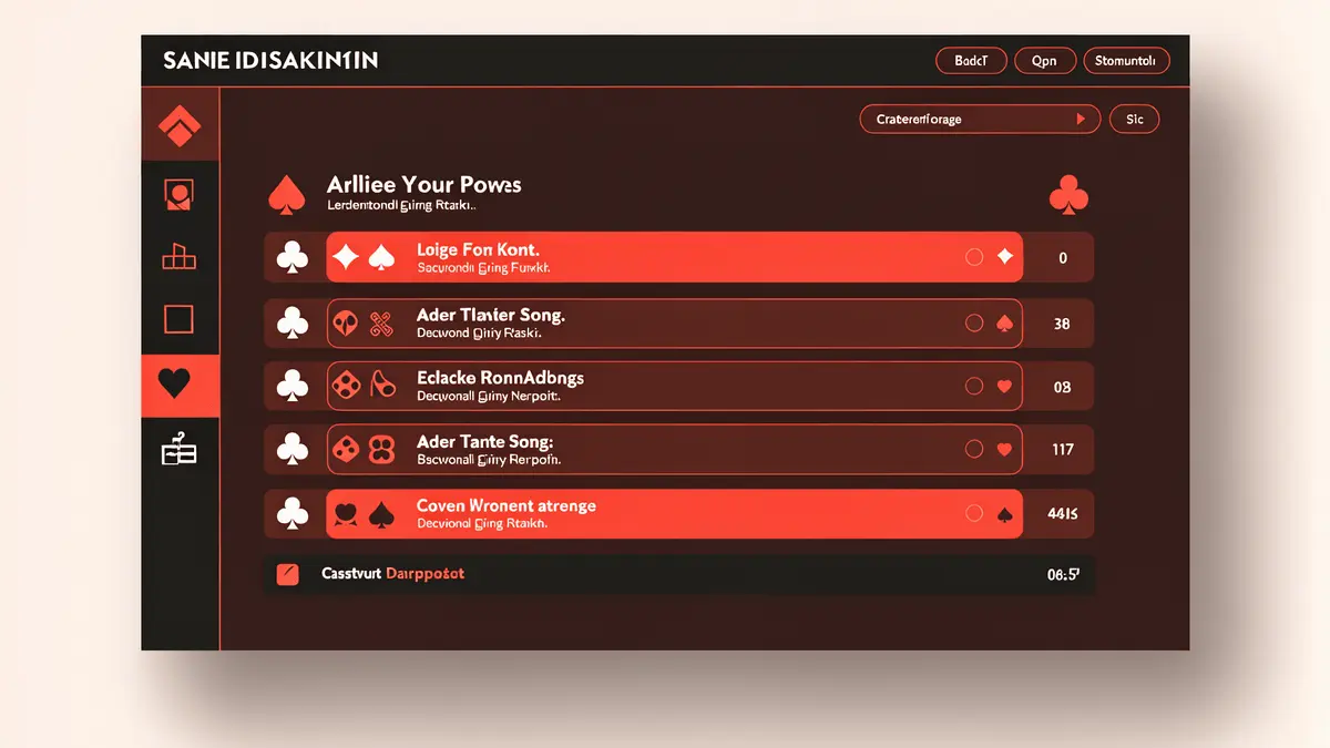 Digital dashboard displaying independent casino rankings in red, black and white design
