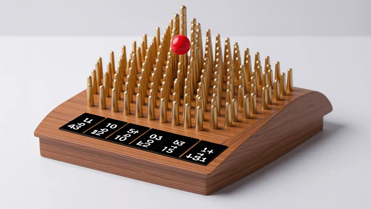Premium Plinko board with red ball dropping through golden pegs toward multiplier slots