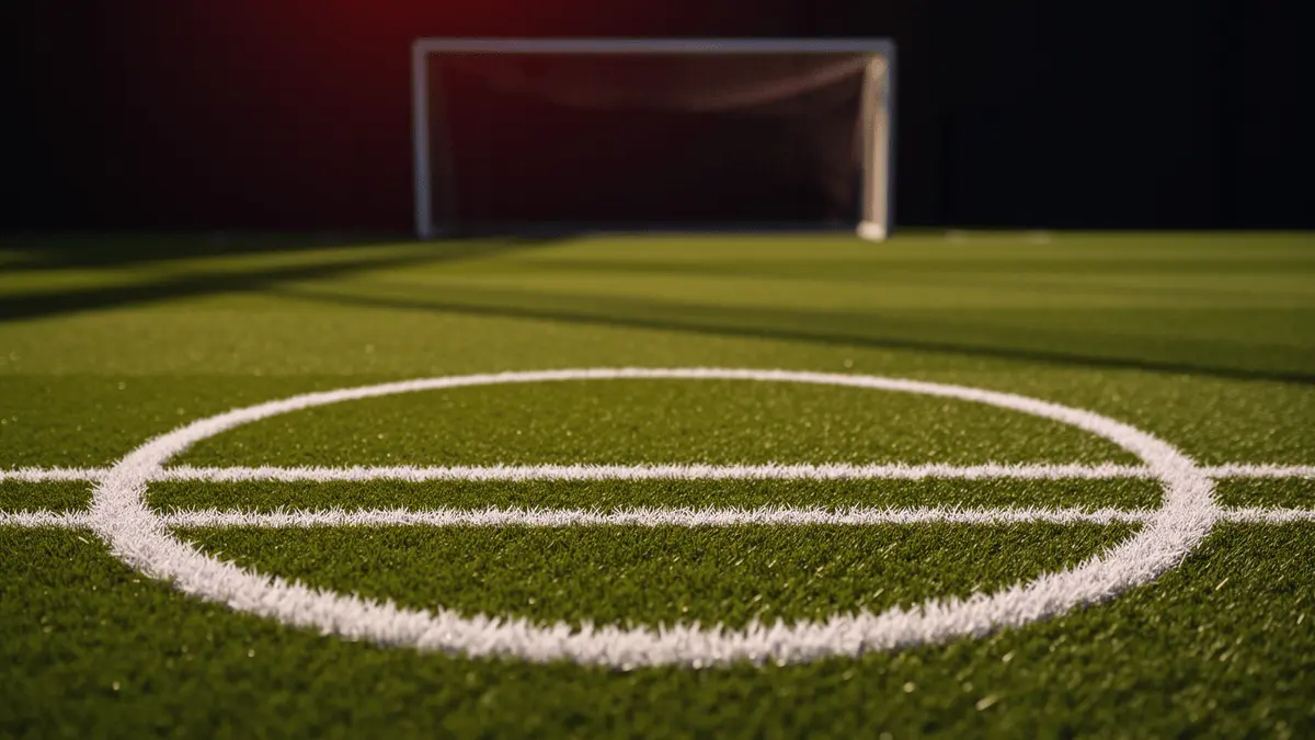 Football pitch with midfield circle in focus and defensive area blurred, symbolizing transfer priority shift