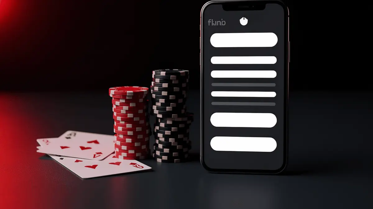 Stacked casino chips and smartphone with betting interface on dark table