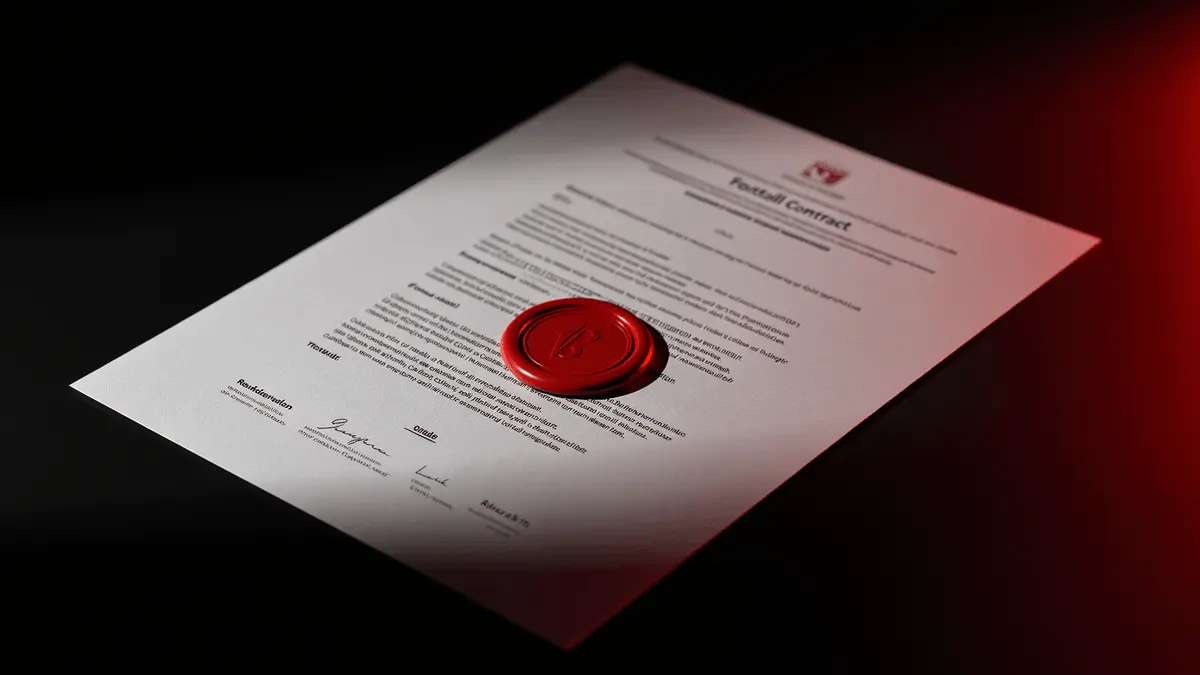 Contract document with red seal on black surface representing Rashford's release clause
