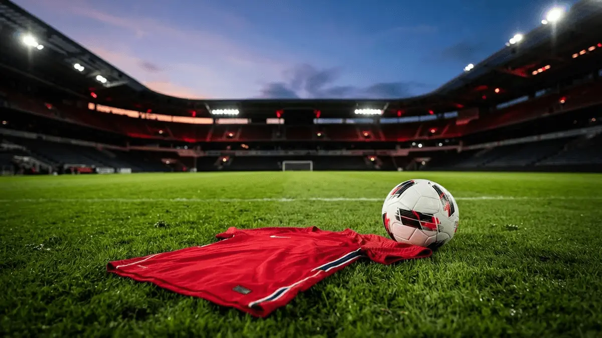 Manchester United red kit on football pitch under stadium lights symbolizing Carrick's first win