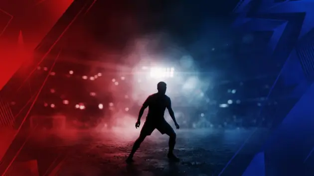 Manchester United and Chelsea rivalry for midfielder transfer target Baleba depicted with red and blue lighting