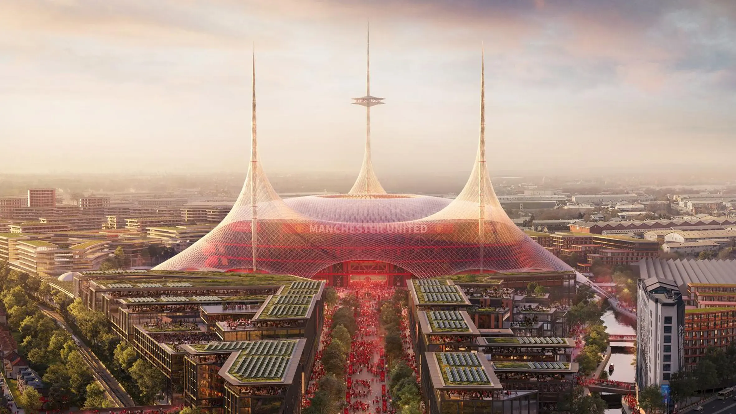 Foster Partners concept design for a futuristic Manchester United stadium.