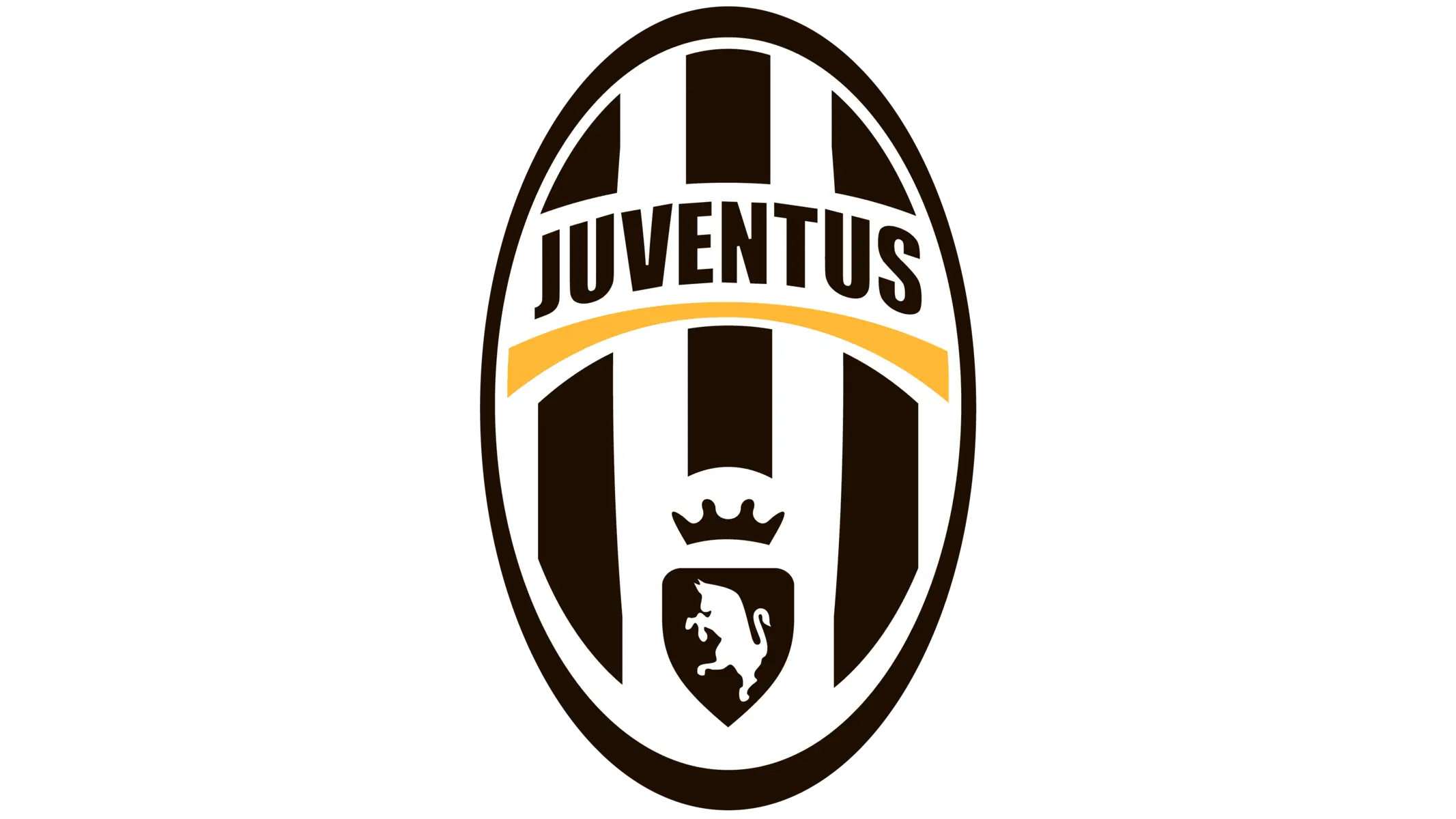 Official oval Juventus FC crest with black and white vertical stripes and a central shield