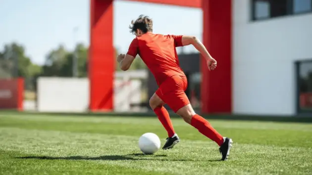 Young winger training in red kit at Manchester United facility
