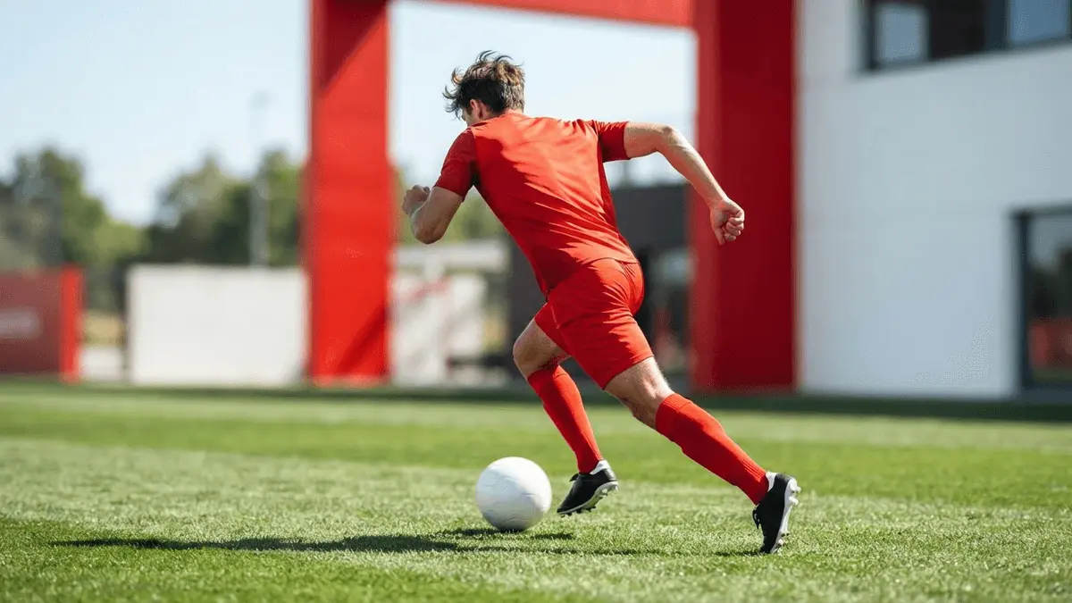 Young winger training in red kit at Manchester United facility
