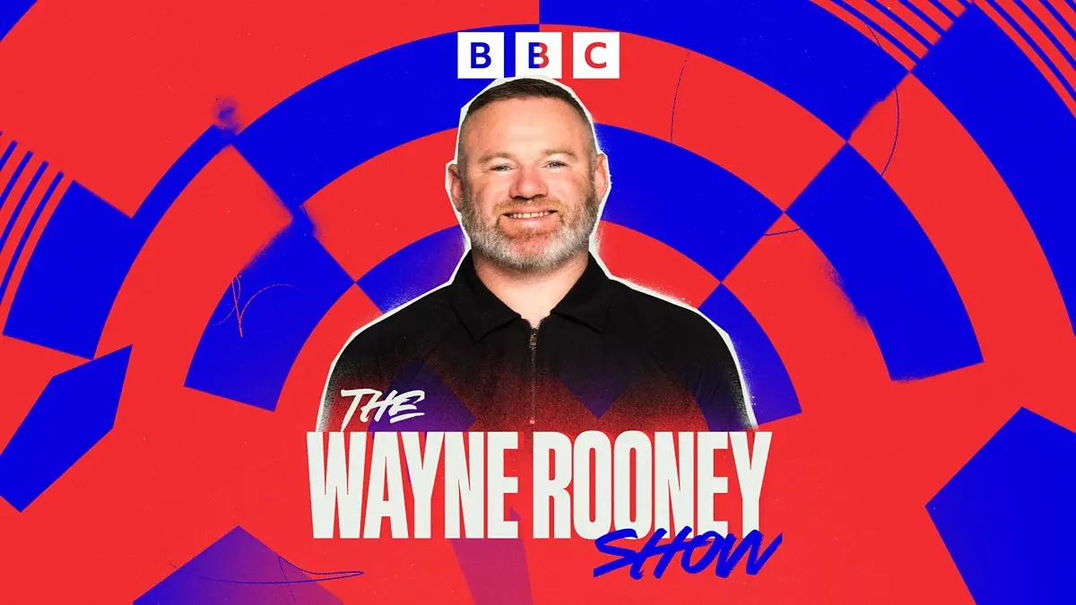 Wayne Rooney smiling on a colorful background promoting his BBC show.