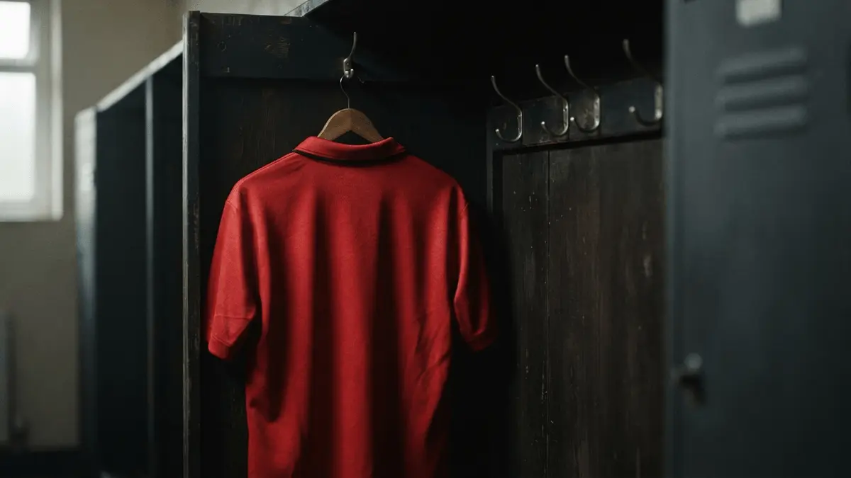 Manchester United jersey hanging alone in empty locker room symbolizing player departure