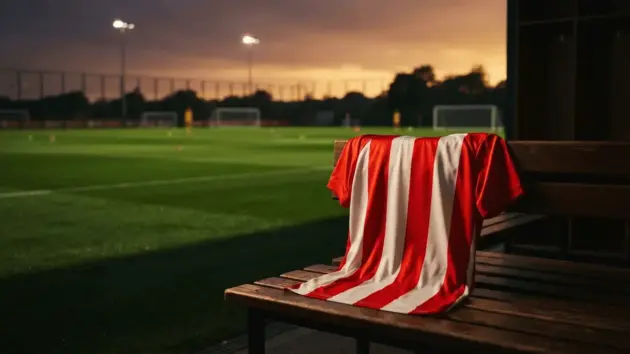Mason Mount's Manchester United jersey on training ground bench at golden hour