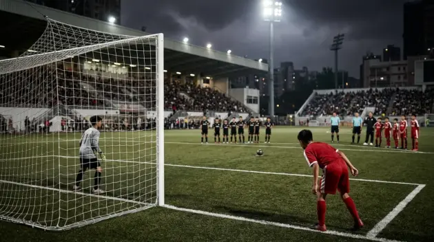 Youth football penalty shootout at Mong Kok Stadium in Hong Kong
