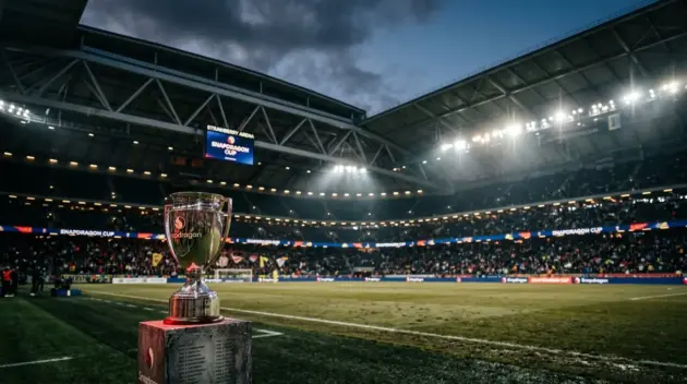 Snapdragon Cup trophy at Stockholm stadium during Manchester United vs Atletico Madrid match