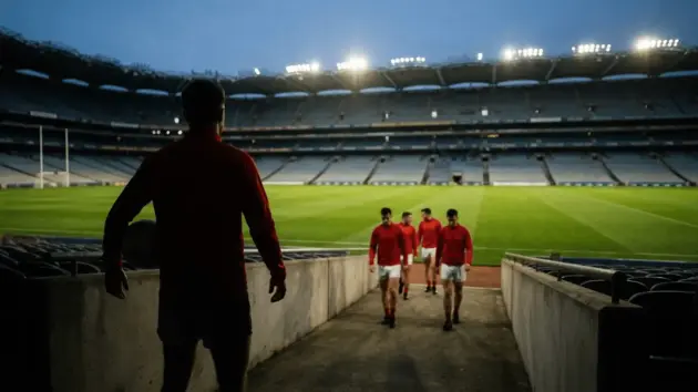 Manchester United players walk onto the Croke Park pitch before a pre-season clash with Leeds