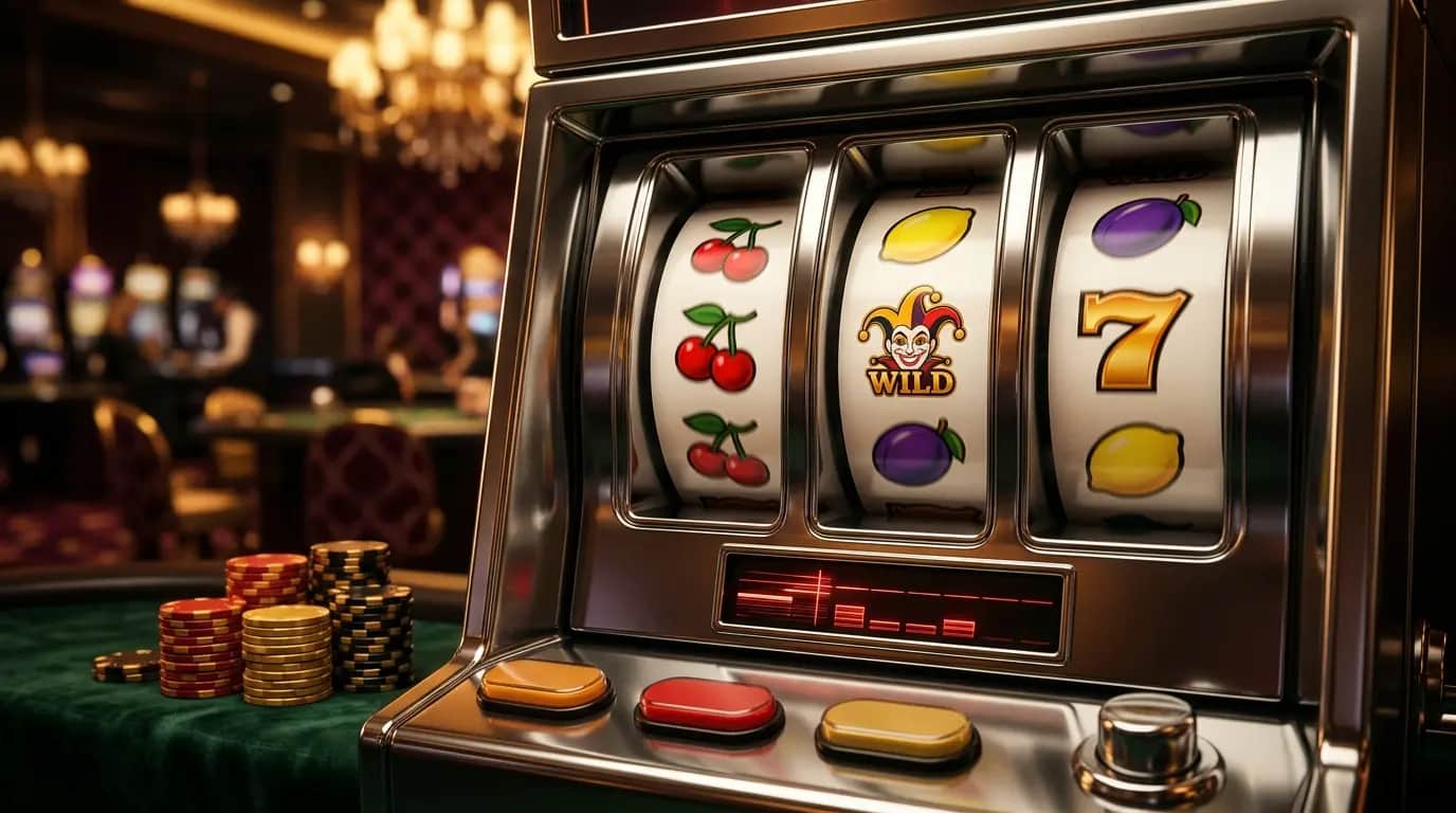 Classic online slot machine reels with fruit symbols and casino chips on velvet — best Czech online slots 2026