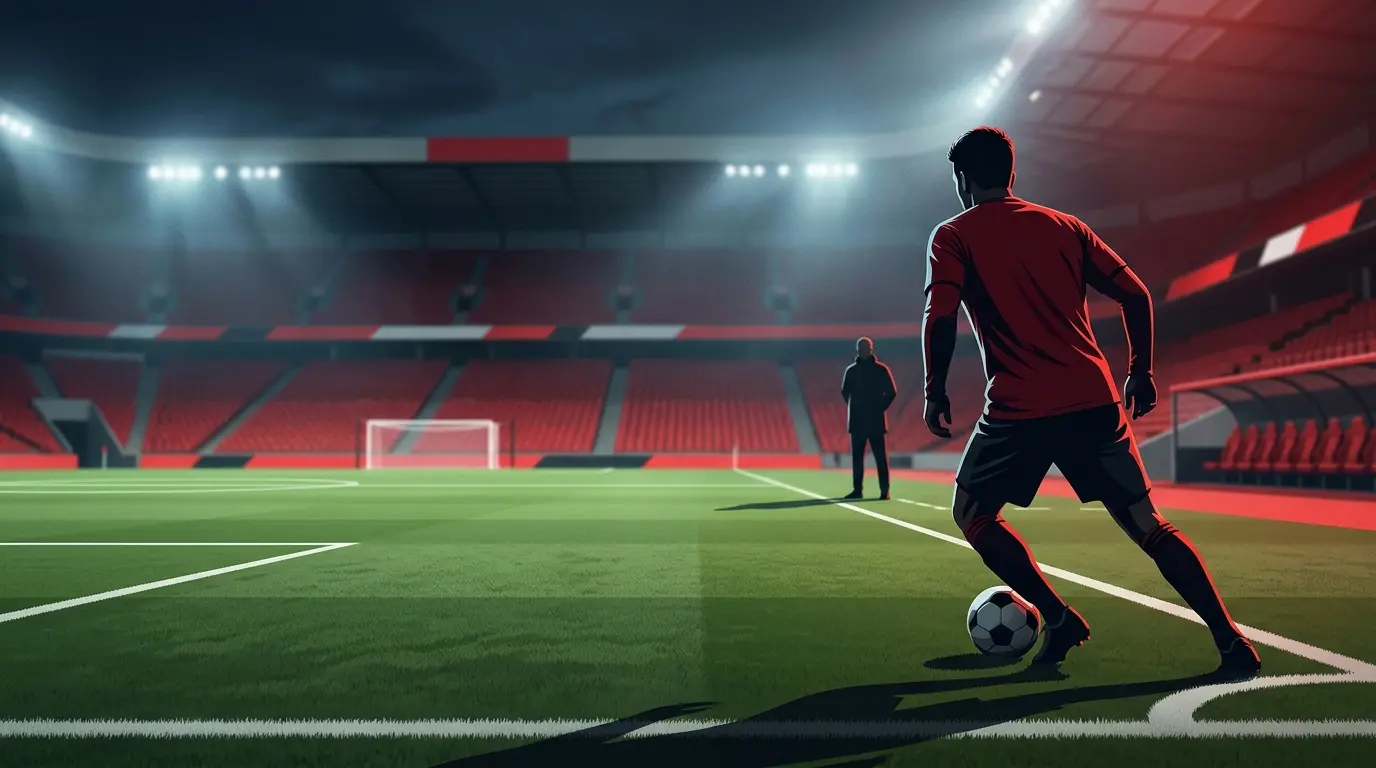Non-identifiable footballer training wide on the right flank as a potential attacking option returns