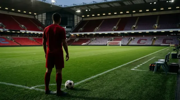 Young left-back on a floodlit football touchline as Manchester United weigh a loan move